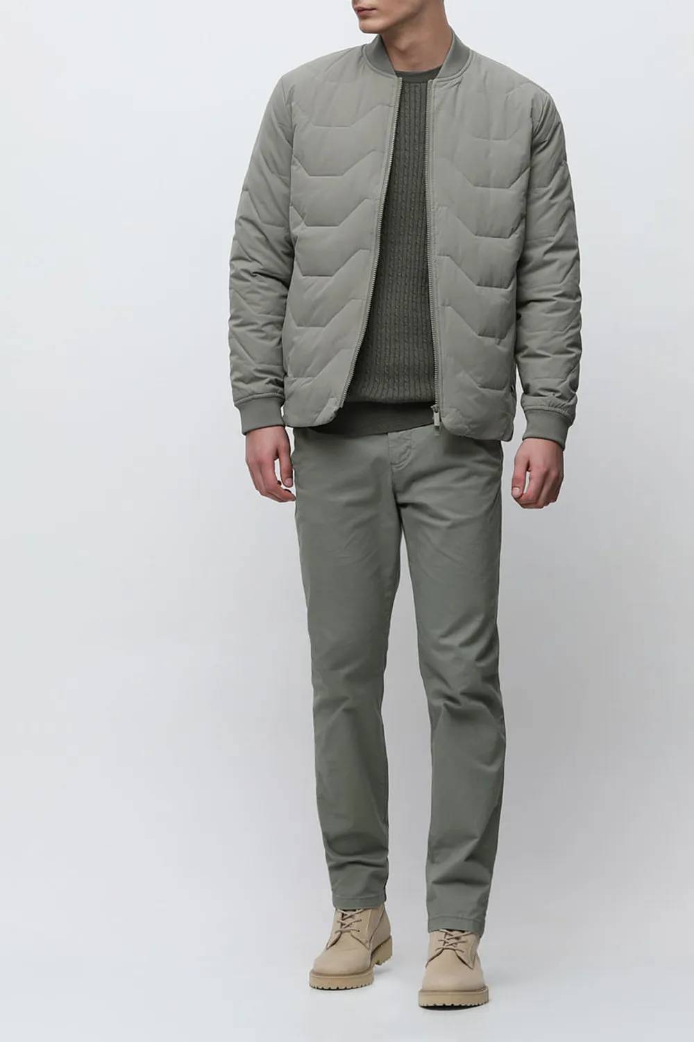 Green Quilted Bomber Jacket