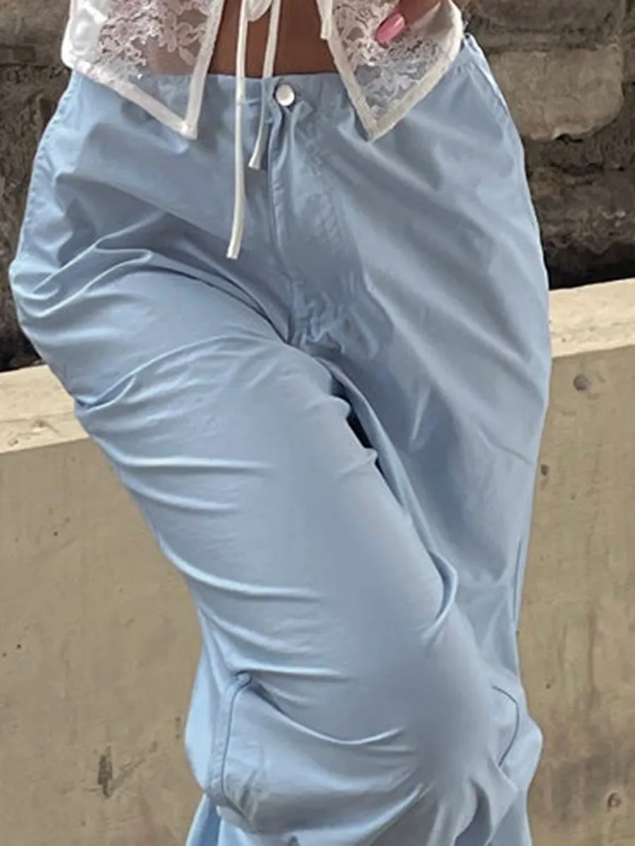 Women Casual Solid Color Loose Drawstring Pants