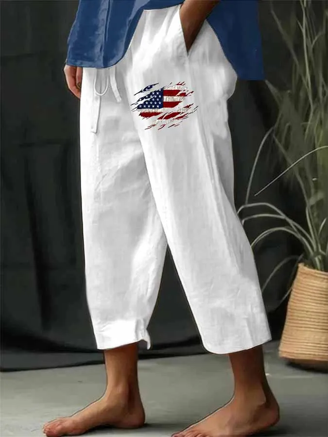 Women'S Casual Straight-Leg Pants With National Flag Prints