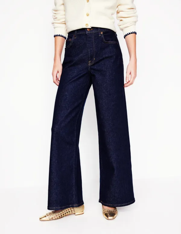 Dark Blue Cotton Wide-Leg Trousers