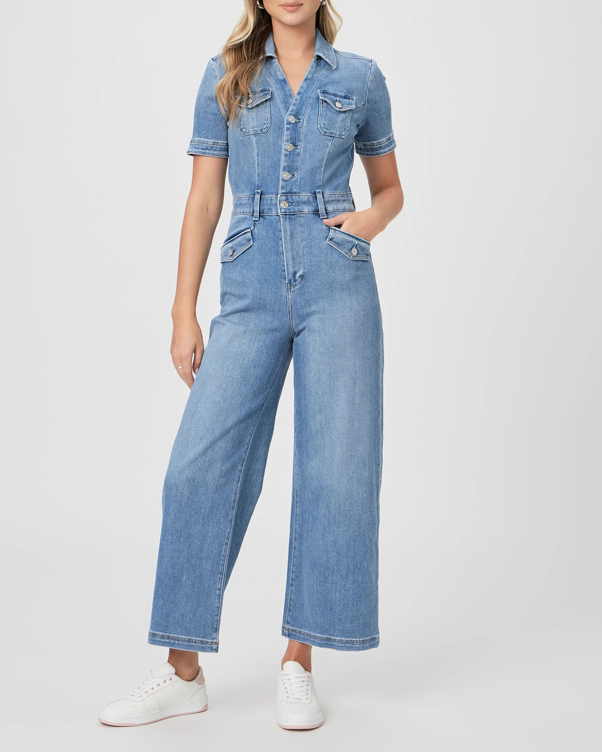 Light Blue Denim Short Sleeve Jumpsuit