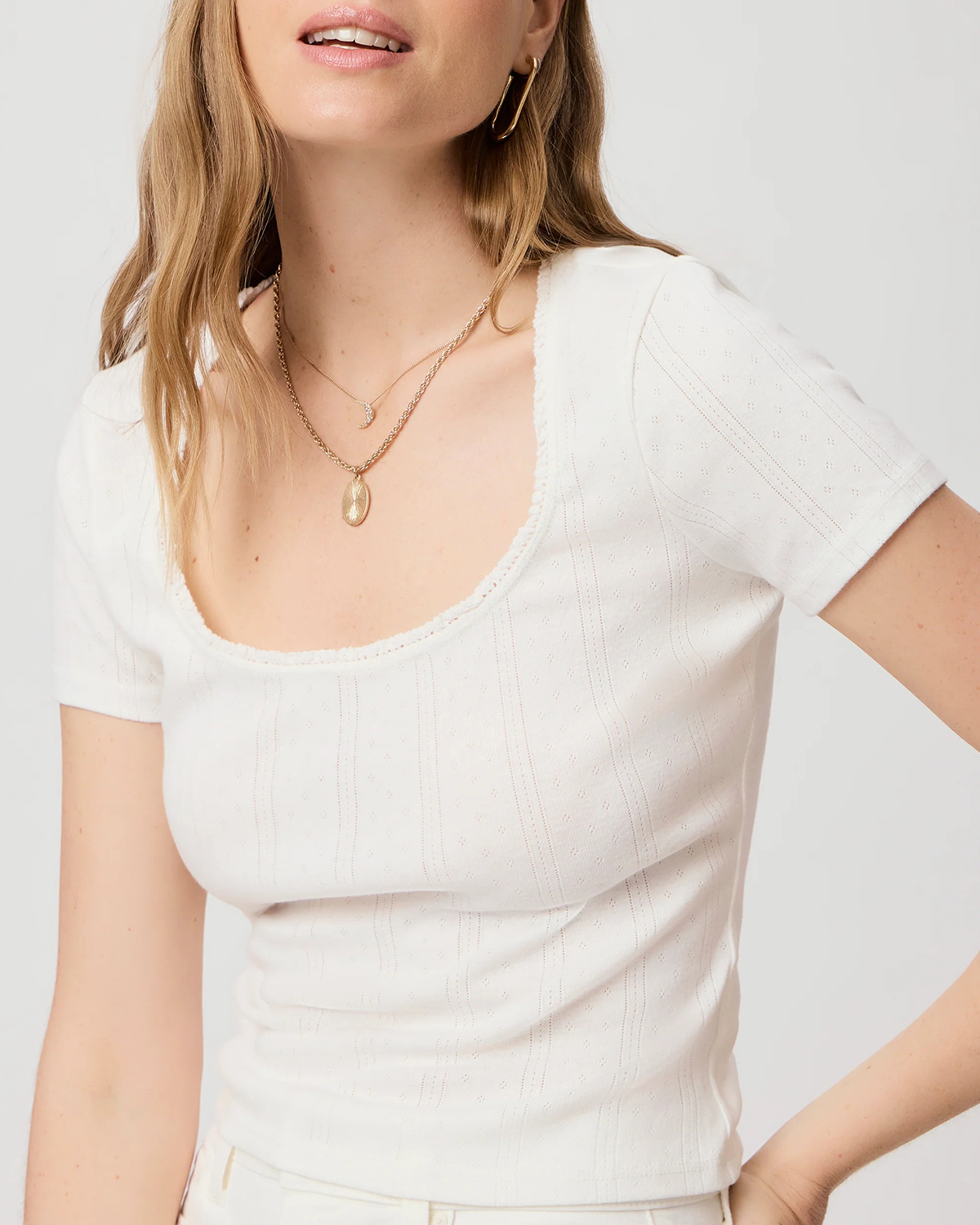 White Square Neck Knit Top