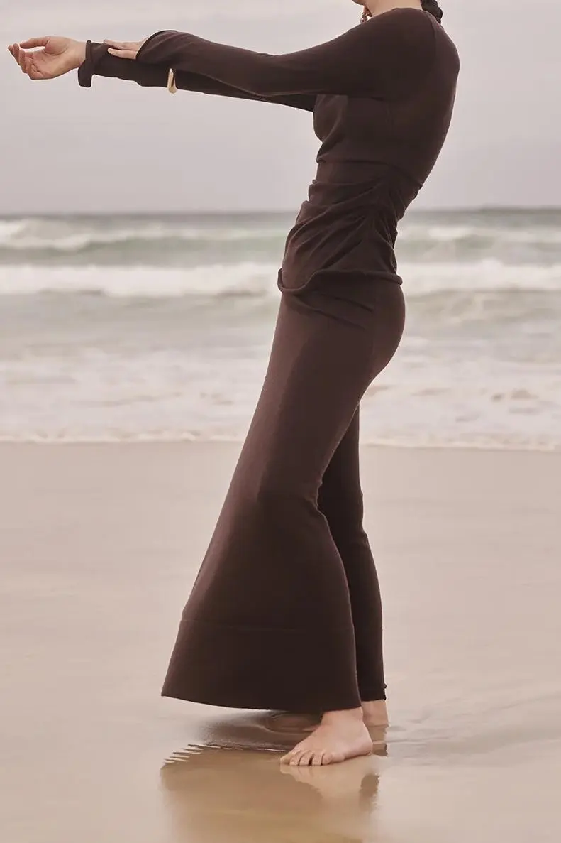 NICO BITTER CHOC MERINO MAXI SKIRT