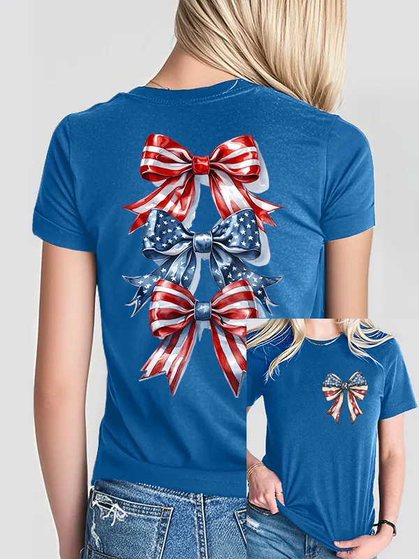 Woman'S Independence Day Bow Print Short-Sleeved T-Shirt