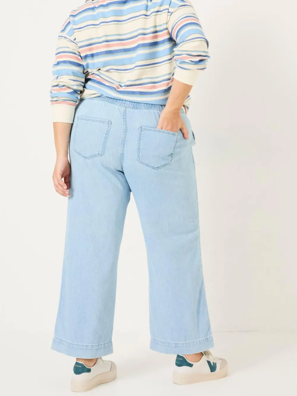 Light Blue Denim Straight Leg Drawstring Jeans