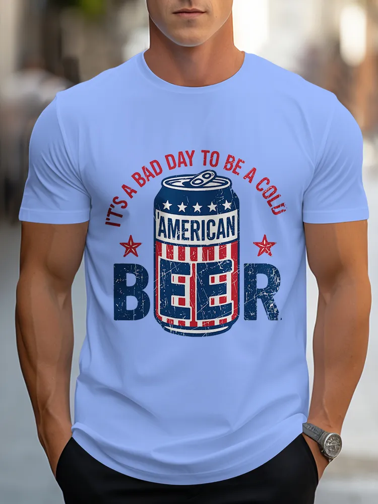 Man'S I'T'S A Bad To Be A Cold Beer Round-Neck Short-Sleeved T-Shirt