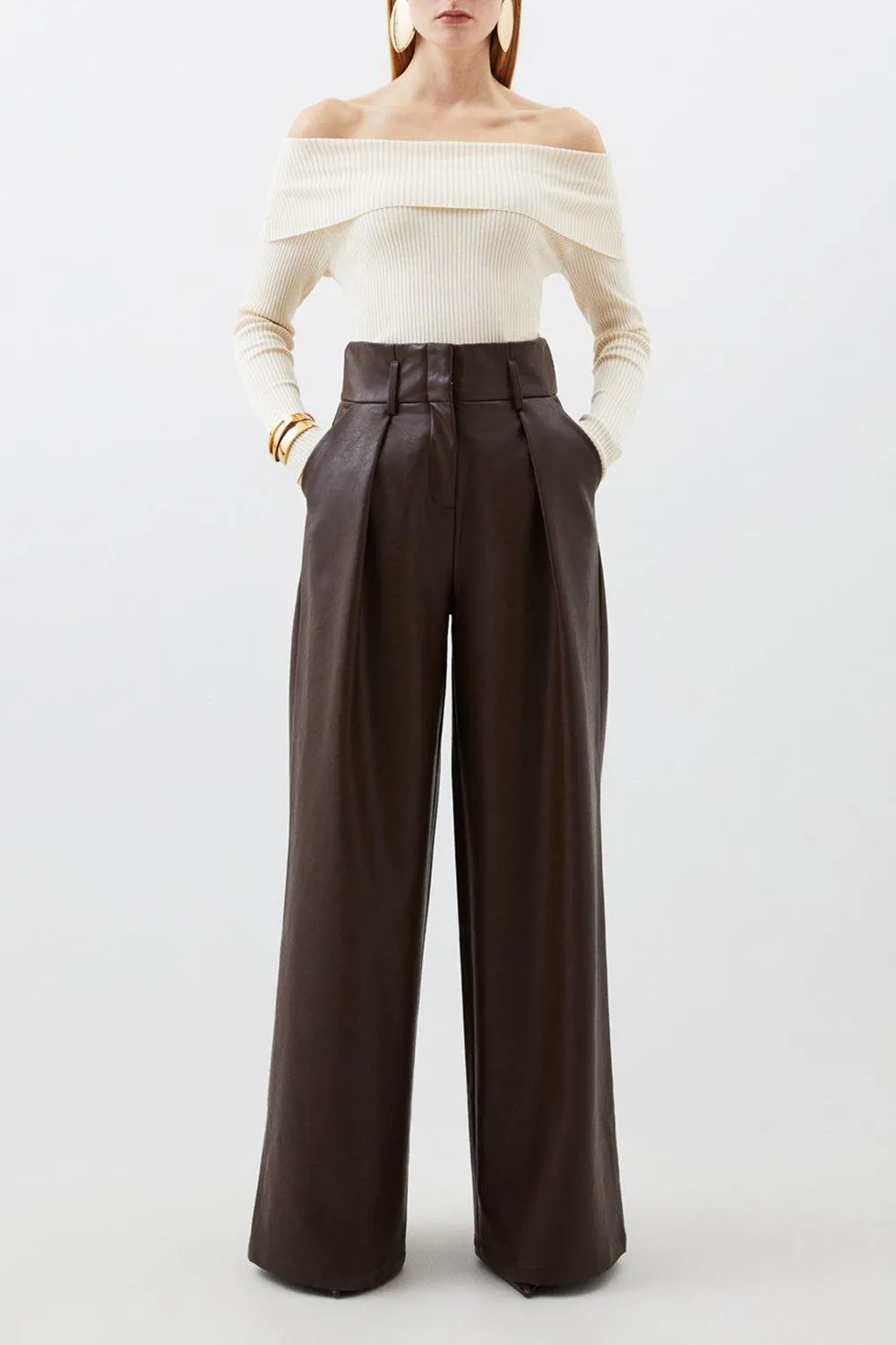 Faux Leather High Waisted Wide Leg Trousers