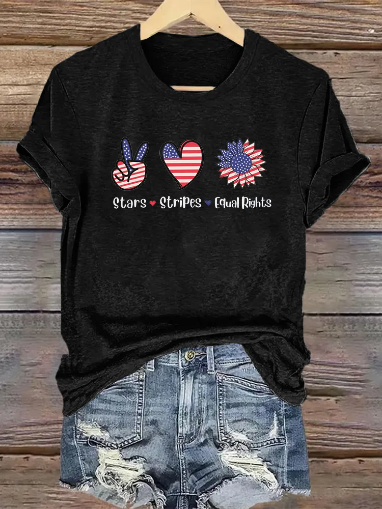 Woman'S Stars Stripes Equal Rights Crew Neck Short Sleeve T-Shirt