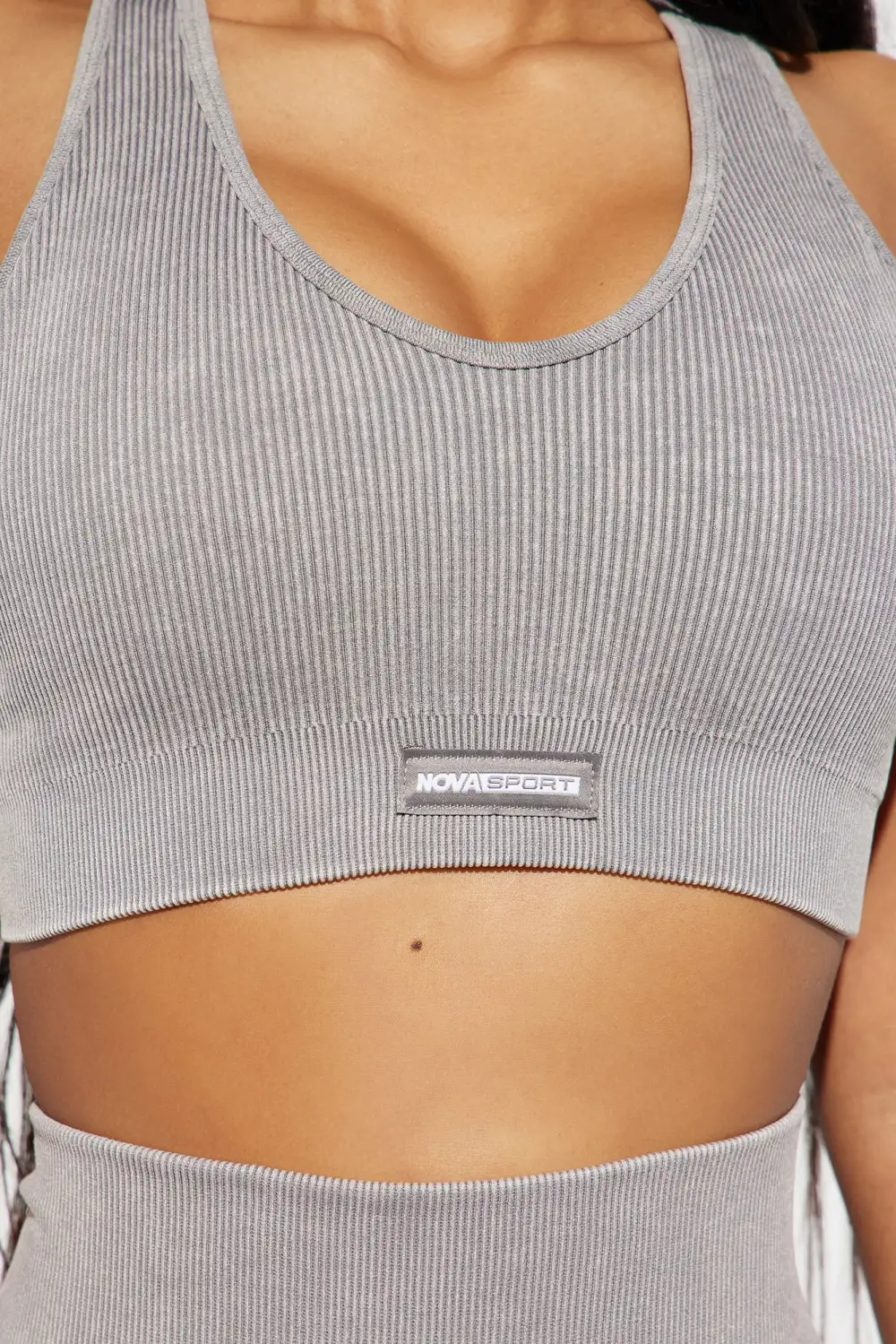 Sadie Washed Ribbed Seamless Active Sports Bra - Charcoal