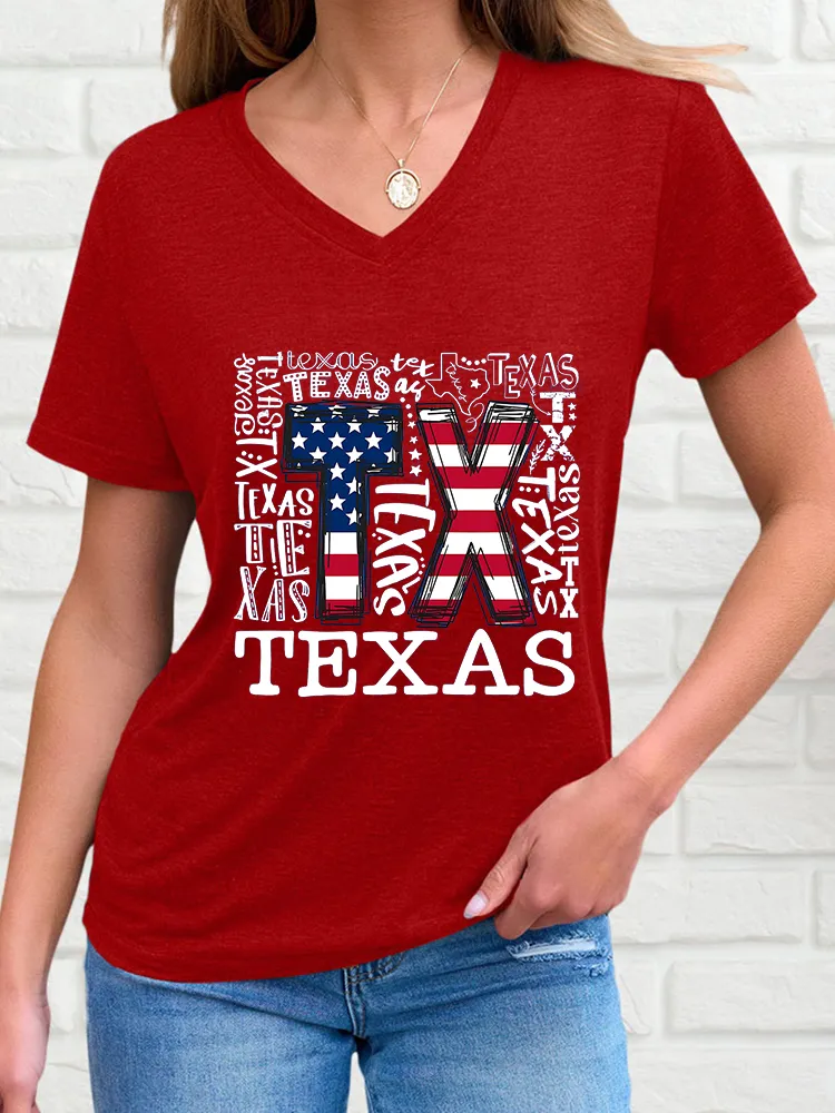 Woman'S Texas V-Neck And Short Sleeves T-Shirt