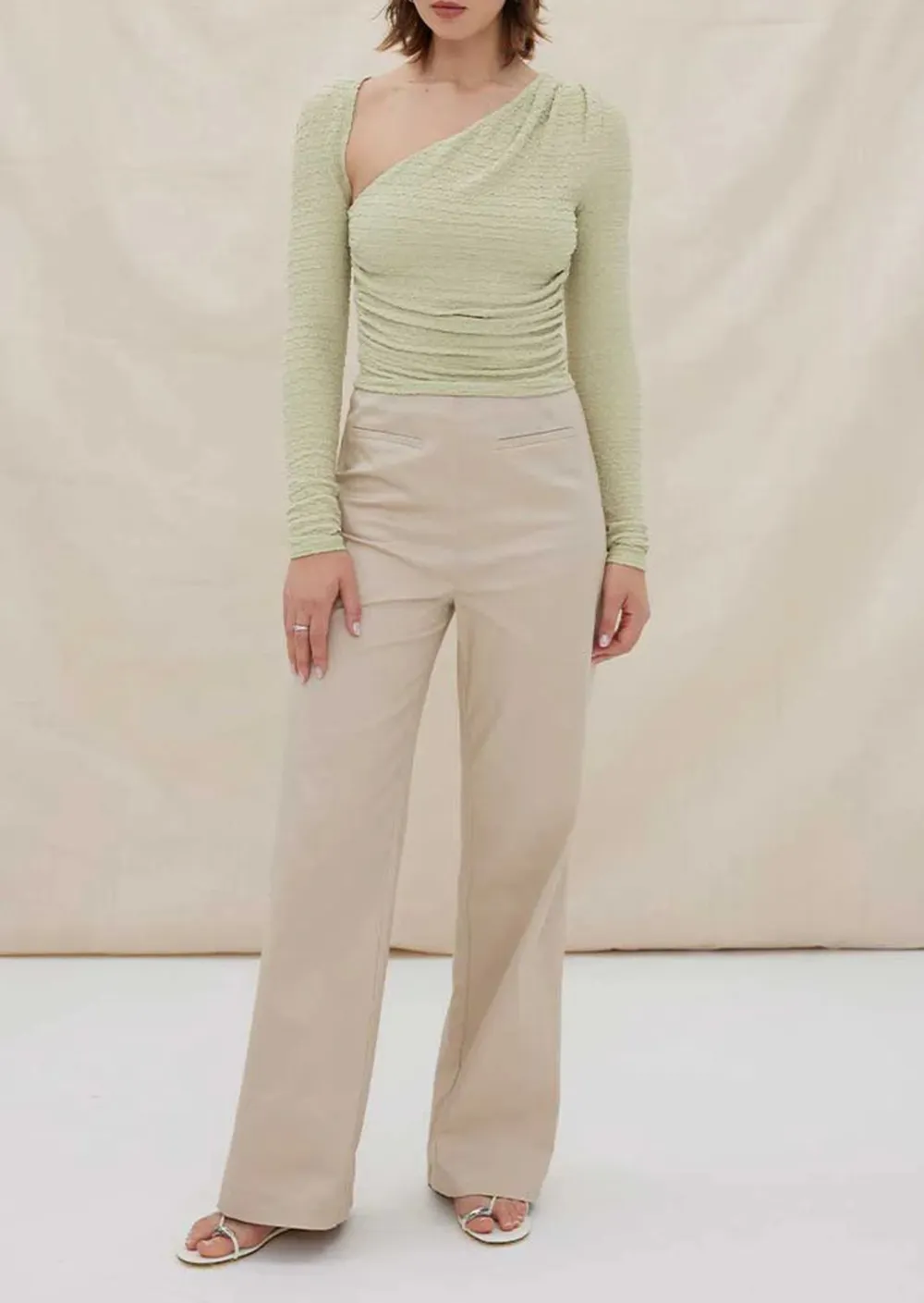 Ruched One Shoulder Long Sleeve Top