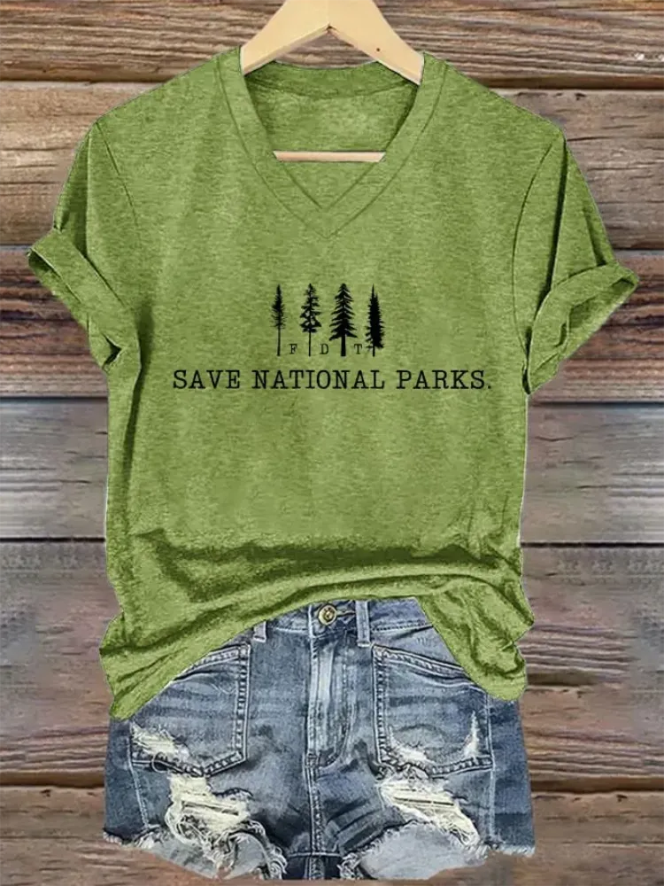 Woman'S Save National Parks V-Nack Short Sleeve T-Shirt