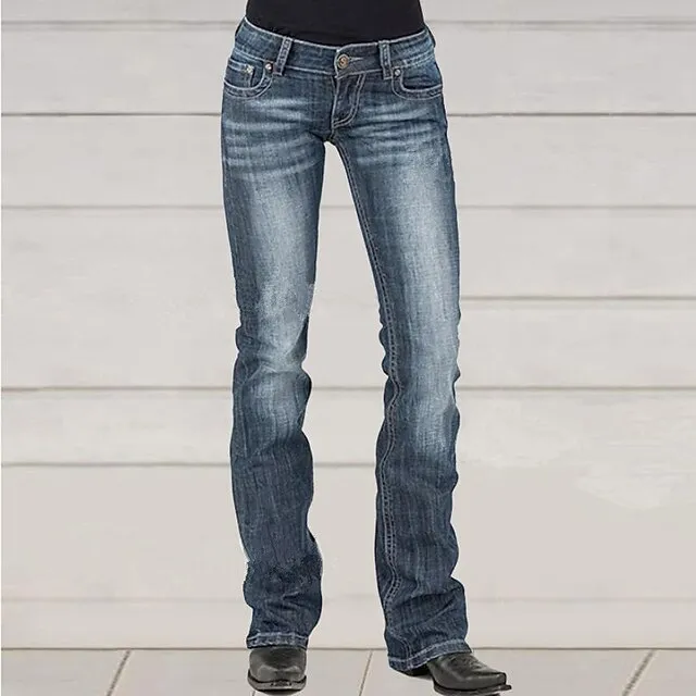 Women‘s Low Rise Jeans Trousers Pants Trousers Cotton Blend Pocket Micro-elastic Mid Waist Basic Classic Casual Streetwear Black Dark Blue S M Spring, Fall, Winter, Summer