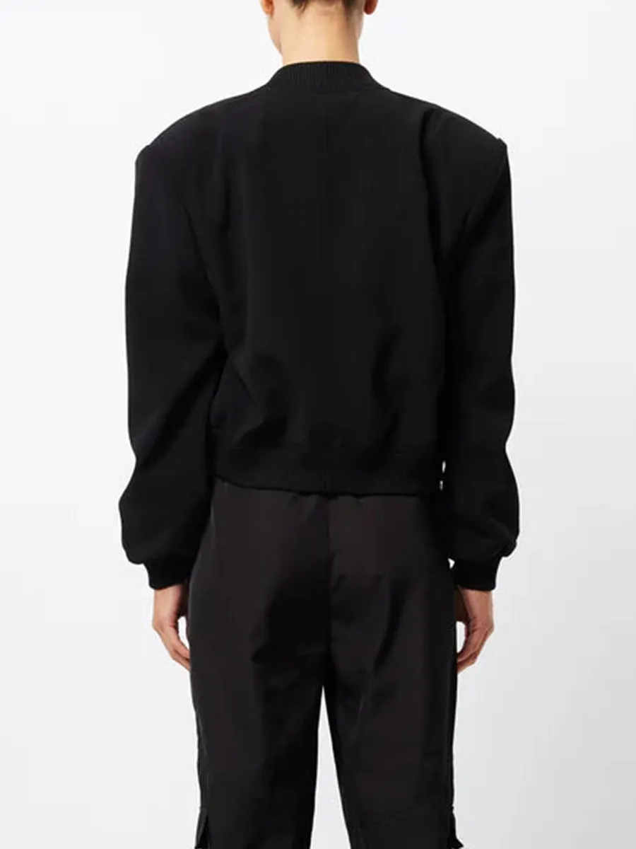 Black Cropped Button Front Bomber
