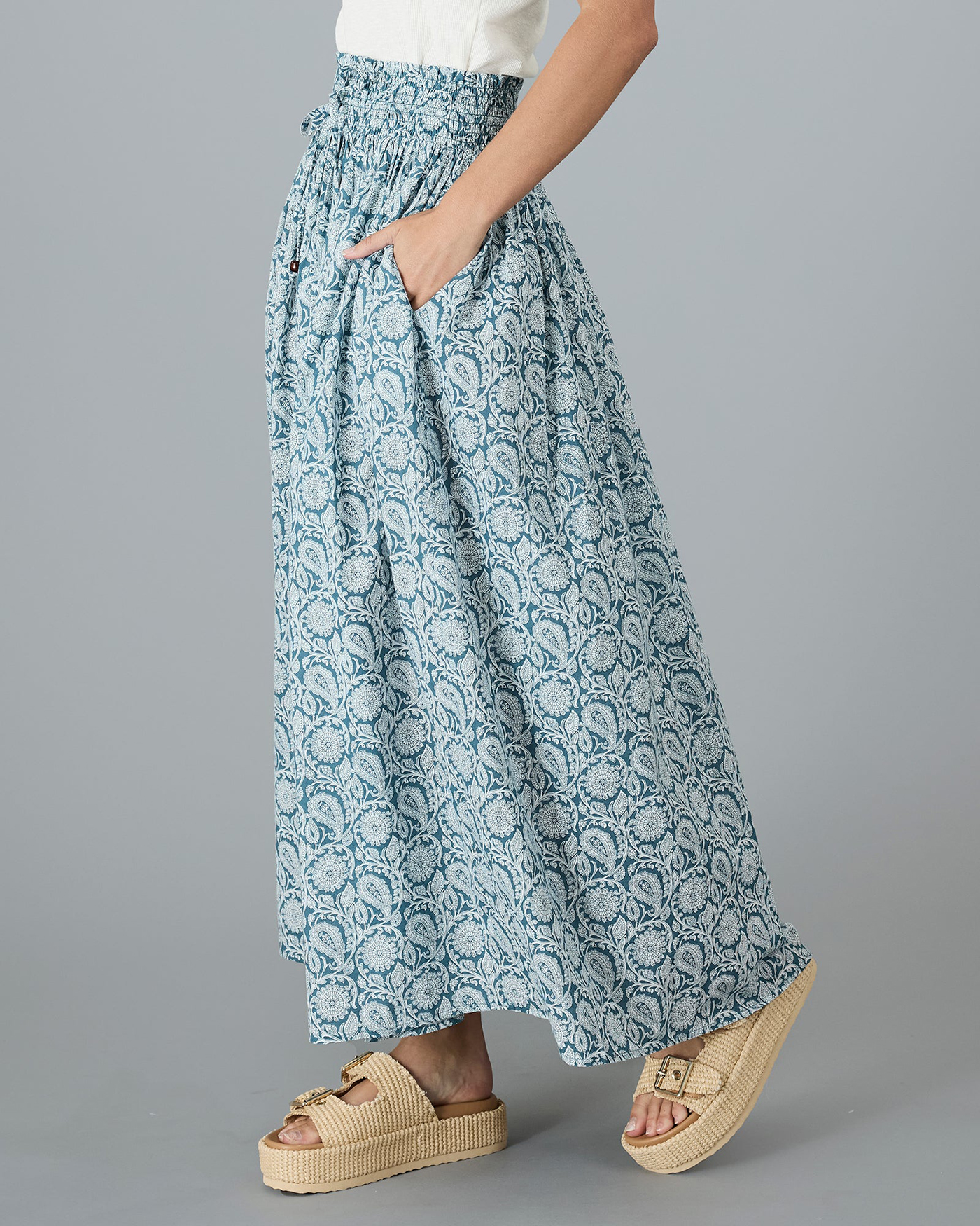 Light Blue Patterned Maxi Skirt