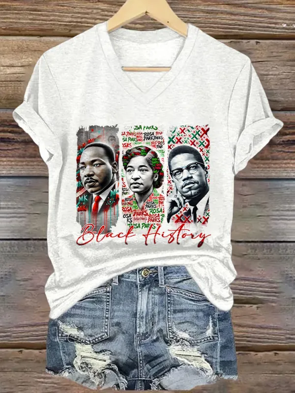 Women'S Black History V-Neck Short-Sleeved T-Shirt