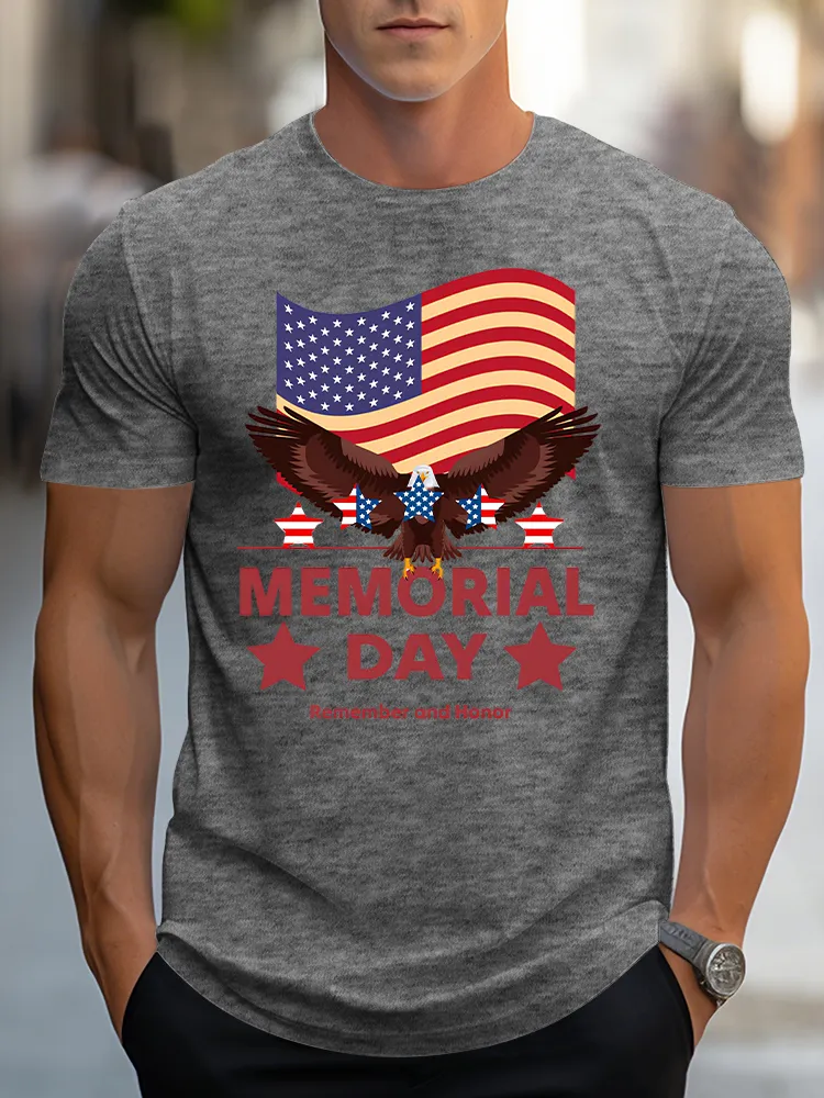 Man'S Memorial Day Remember And Honor Round-Neck Short-Sleeved T-Shirt