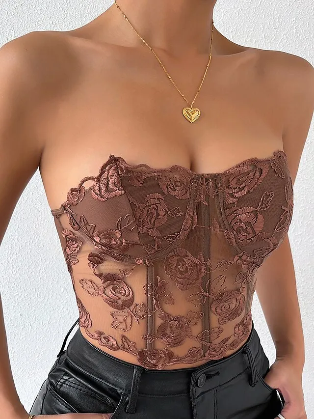 Corset Women's Corset Tops Prom Party & Evening Club Black White Red Sexy Underbust Corset Buckle Tummy Control Lace Summer Spring