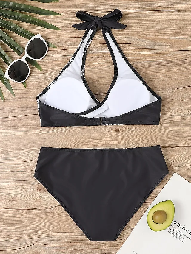 Women's Swimwear Bikini Plus Size Swimsuit 2 Piece Stripe Striped Black Burgundy Blue Lavender Purple Bandeau Bathing Suits Sports Push Up Summer