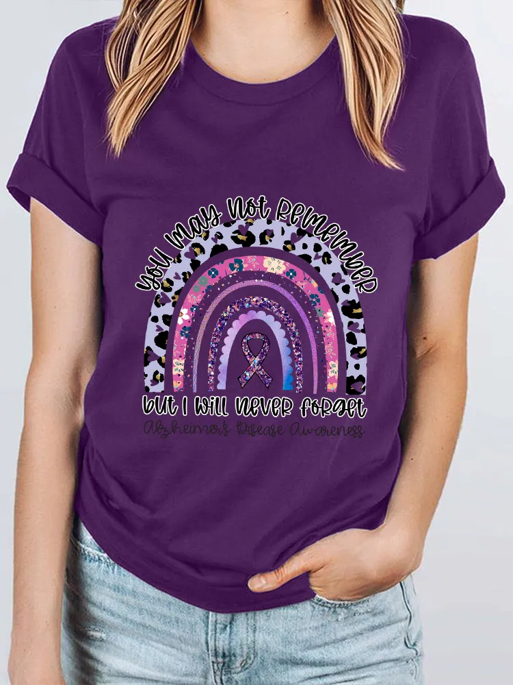 Women'S You May Not Remember But I Will Never Forget Alzheimer'S Disease Awareness Round-Neck T-Shirt