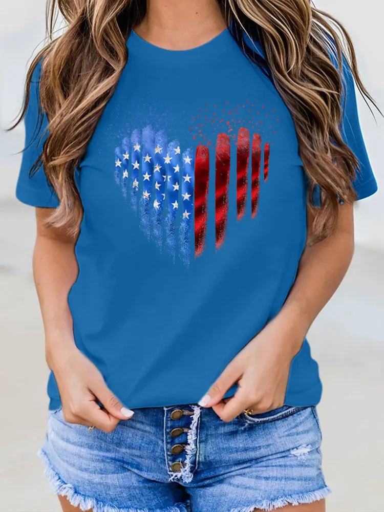 Heart Print Round-Neck Short-Sleeved T-Shirt