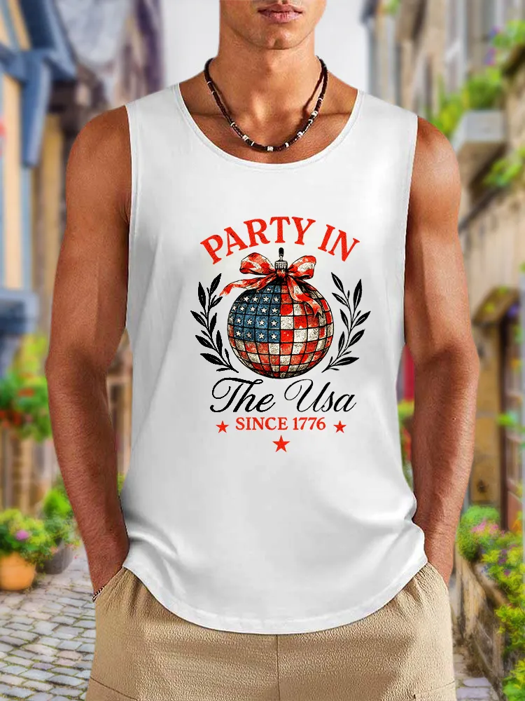 Men'S Party In Since 1776 Print Round-Necked Sleeveless Vest