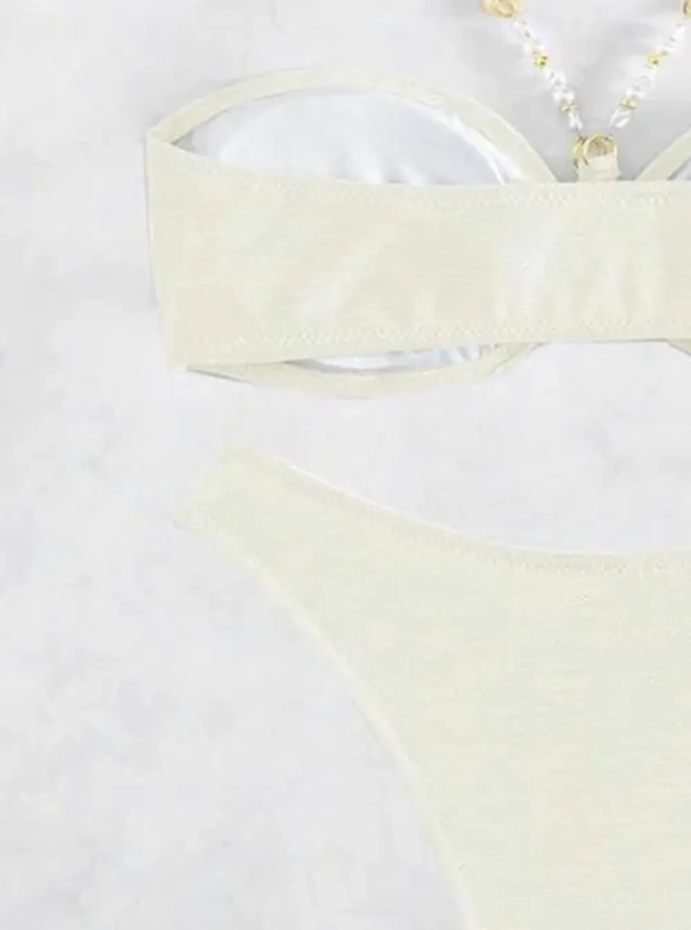 Chain Halter Solid Color Beach Bikini