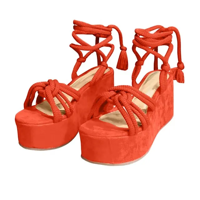 Women's Sandals Lace Up Sandals Strappy Sandals Wedge Sandals Wedge Heels Outdoor Office Daily Summer Lace-up Platform Wedge Heel Round Toe Open Toe Casual Sweet Walking Shoes Synthetics Lace-up