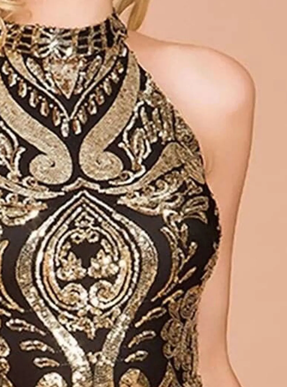 Halterneck Damask Sequin Bodycon Mini Dress