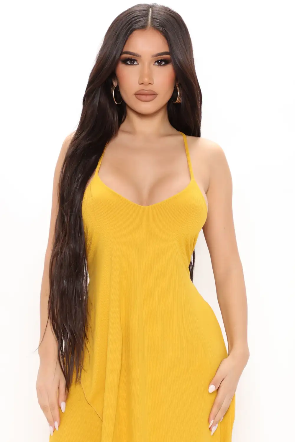 Come This Way Ribbed Maxi Dress - Mustard