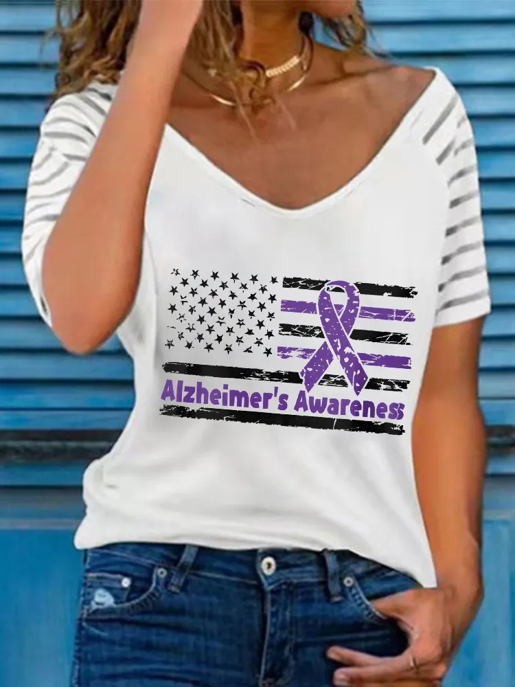 Women'S Alzheimer'S Awareness V-Neck Short-Sleeved T-Shirt