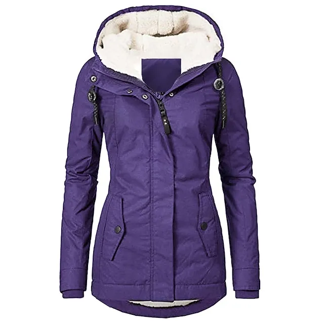 Women's Parka Street Fall Winter Puffer Jacket Long Coat Windproof Warm 3 in 1 Loose Casual Sports Jacket Long Sleeve Solid Color Zipper Purple Blushing Pink Waterpoof Daily Wear Down Parkas  Lined
