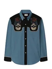 Men's Halloween Skull Flowers Long Sleeves Shirt