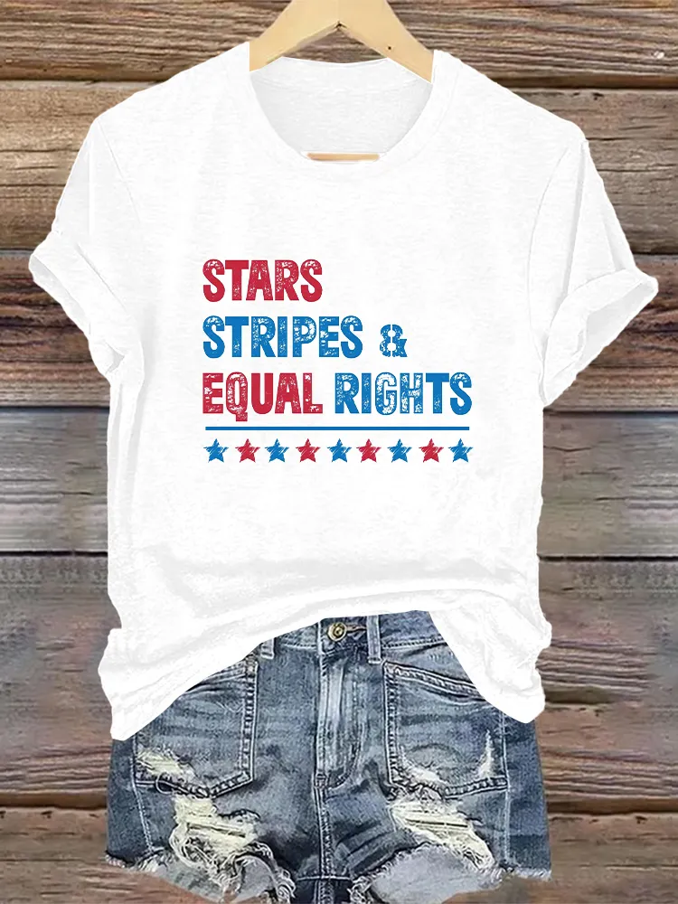 Woman'S Stars Stripes Equal Rights Crew Neck Short Sleeve T-Shirt