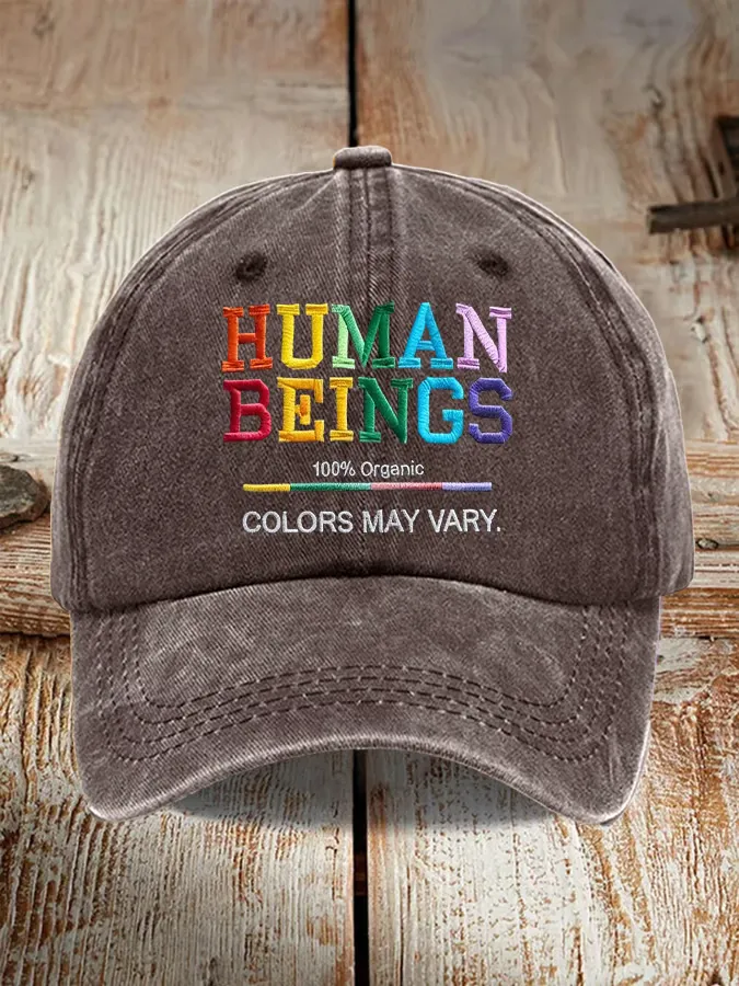 Retro Human Beings 100% Organic Colors May Vary Human Rights Equality Pride Print Baseball Cap