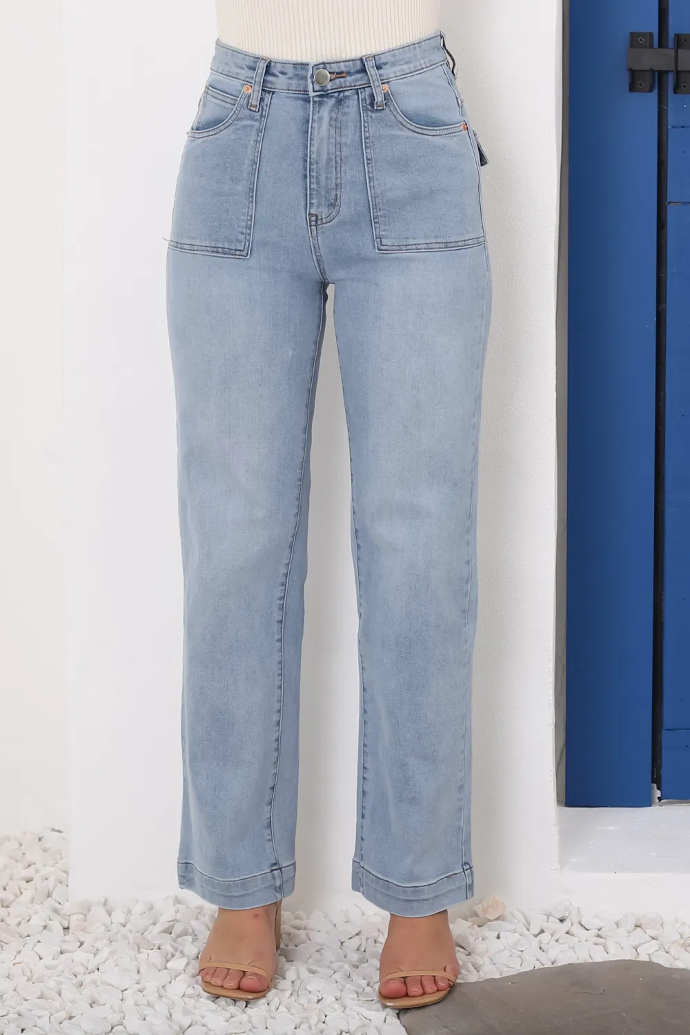 Light Blue High Waisted Flared Denim Jeans