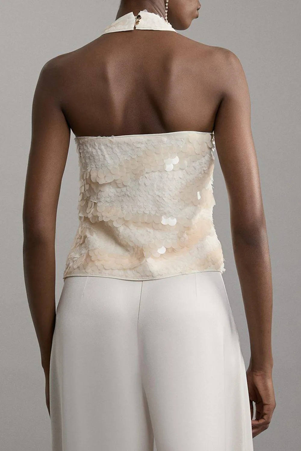 Textured Sequin Woven Halterneck Top