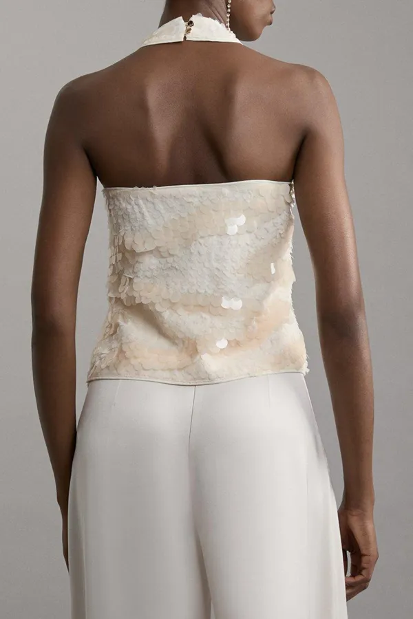 Textured Sequin Woven Halterneck Top