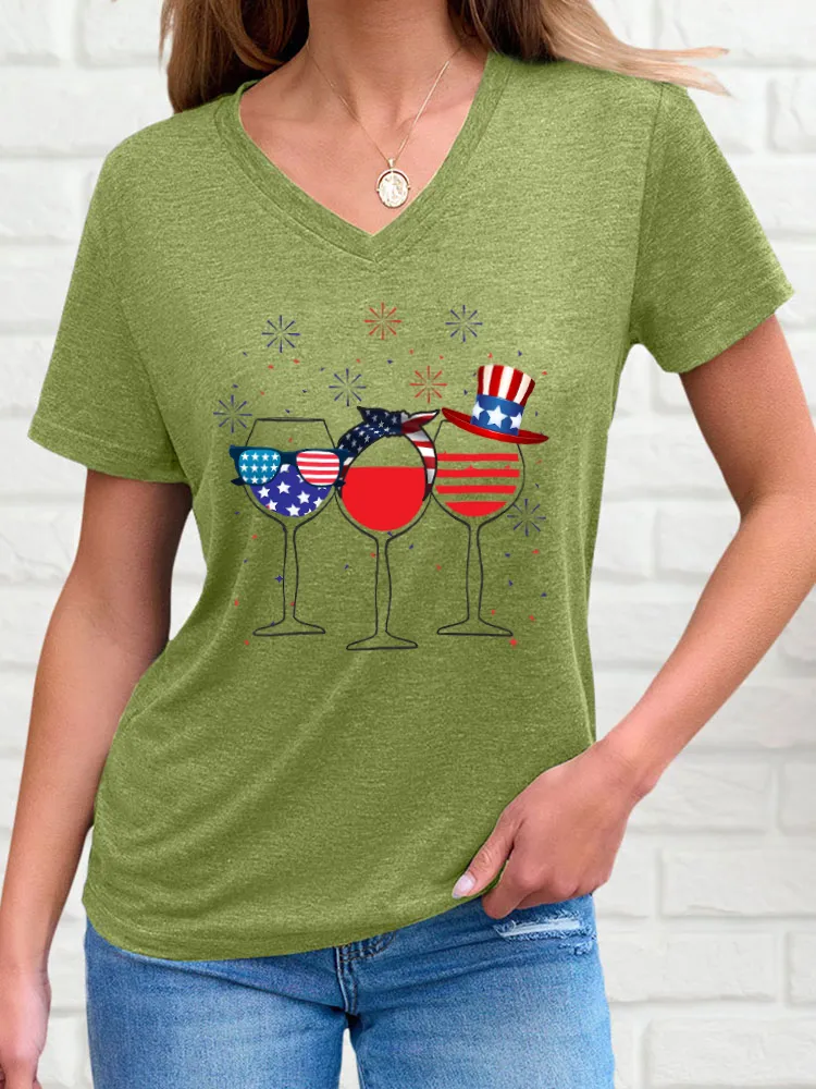 National Flag Highball Cup Print Short-Sleeved T-Shirt