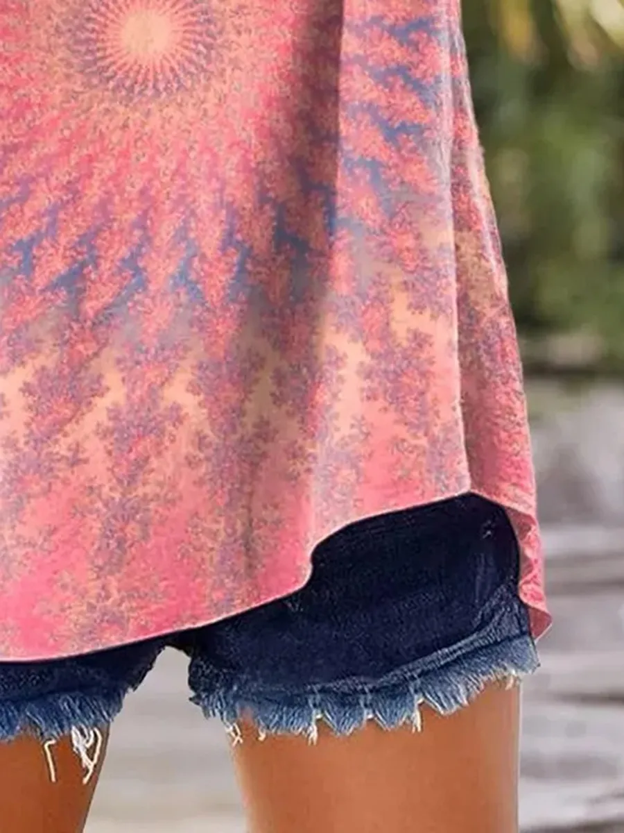 Women's Casual Retro Heart Cotton And Linen Print Shirt