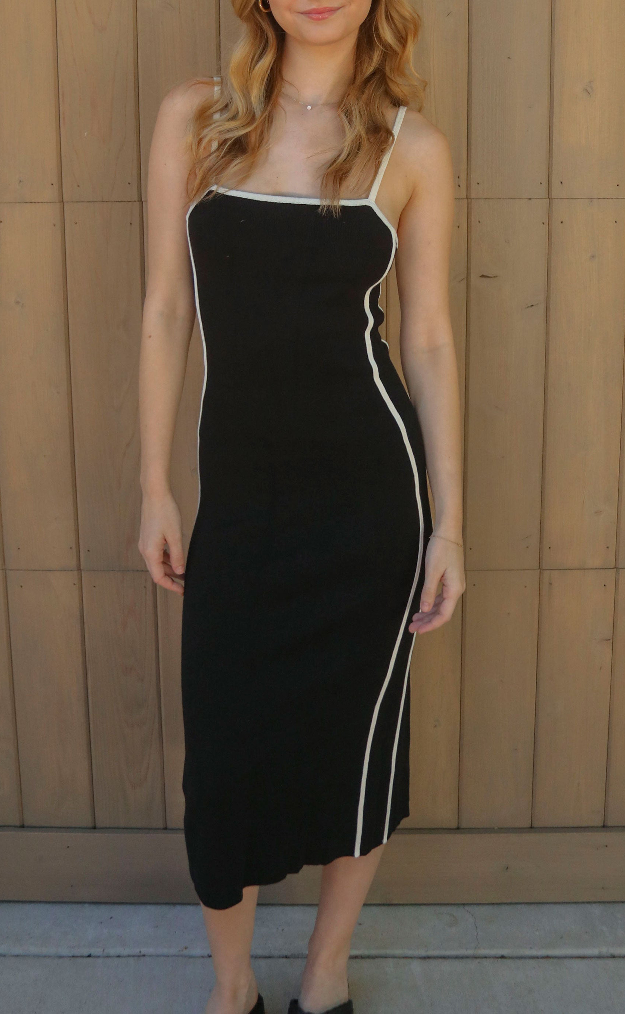 Black Contrast Trimmed Sleeveless Midi Dress