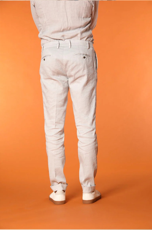 Men's Pearl Grey Cotton and Linen Regular Fit Slim Straight Pants