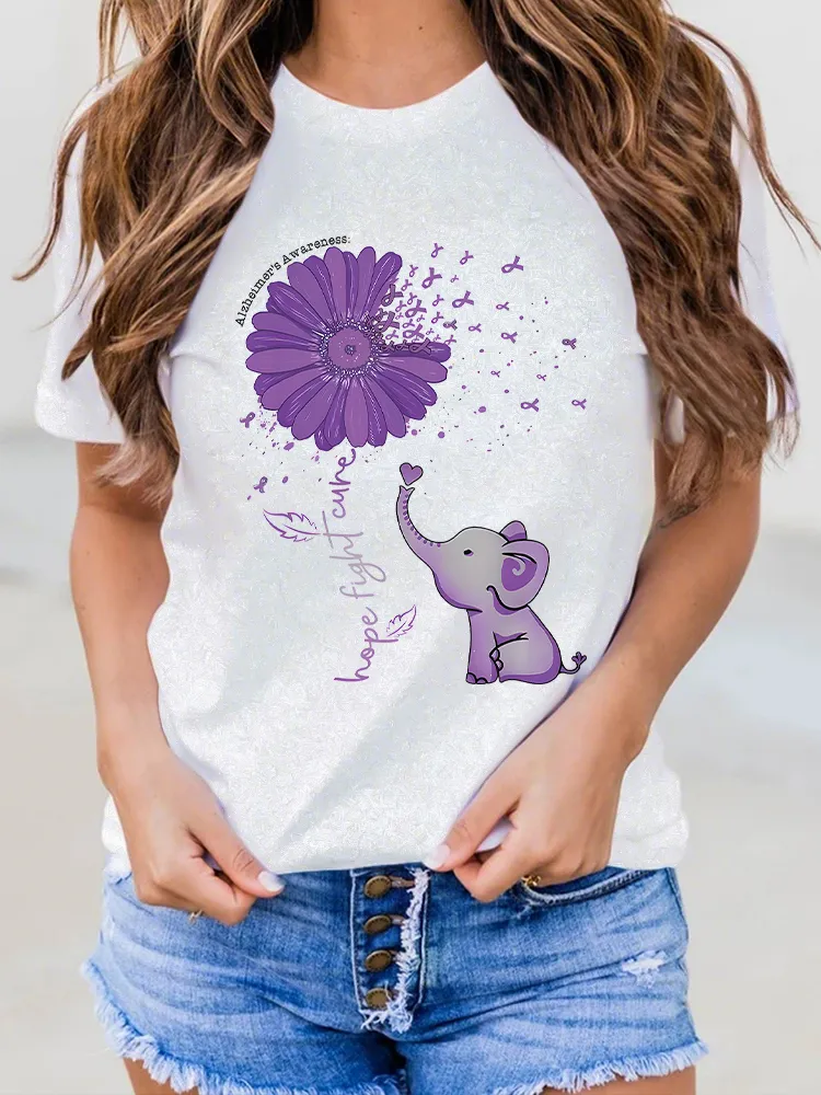 Women'S Hope Forget Cure Alzheimer'S Awareness Round-Neck Short-Sleeved T-Shirt