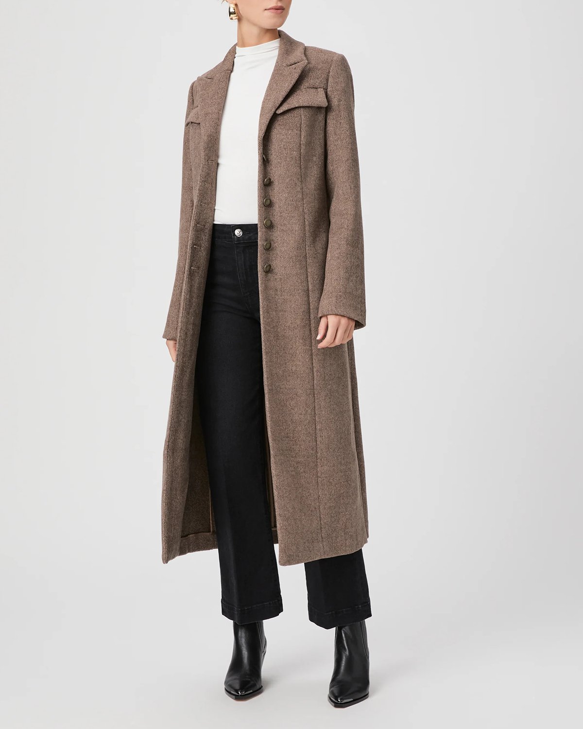 Rye Brown Long Length Wool Blend Coat