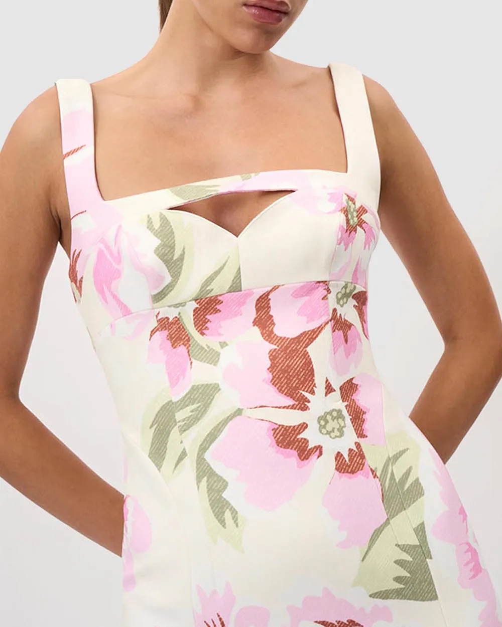 Floral Square Peep Midi Dress