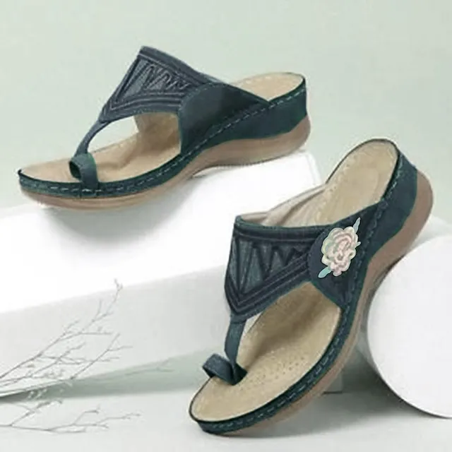 Women's Sandals Comfort Shoes Orthopedic Sandals Bunion Sandals Outdoor Slippers Outdoor Daily Summer Embroidery Flat Heel Wedge Heel Open Toe Vintage Elegant Casual Faux Leather Loafer Floral Dark