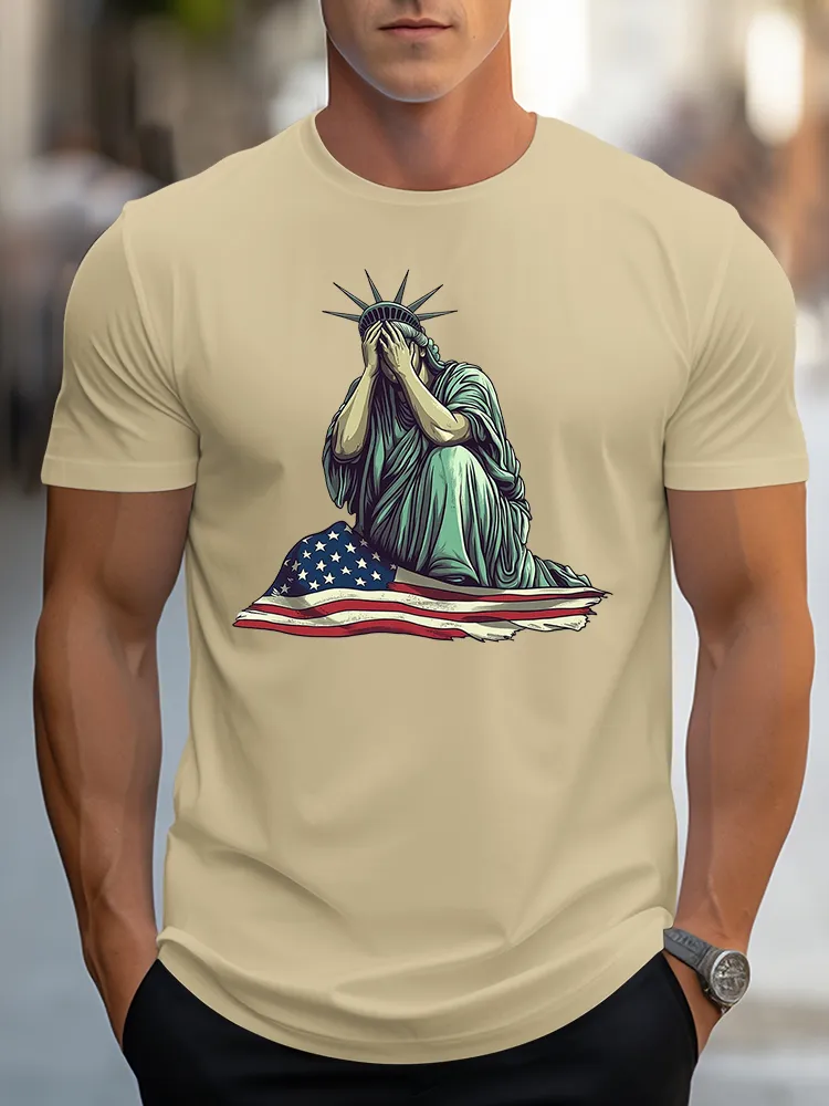 Man'S The Statue Of Liberty Round-Neck Short-Sleeved T-Shirt