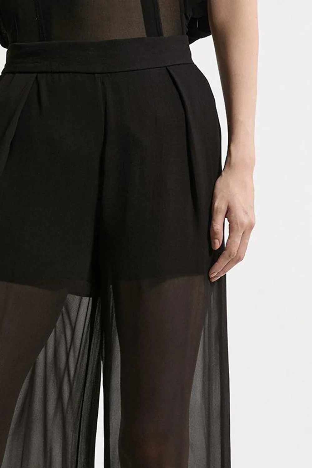 Sheer Viscose Georgette Woven Side Split Trousers