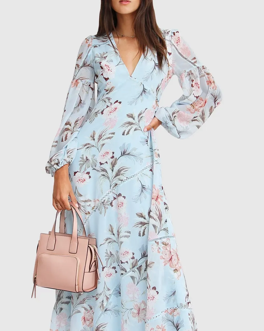 Chiffon Print Long Sleeve Maxi Dress