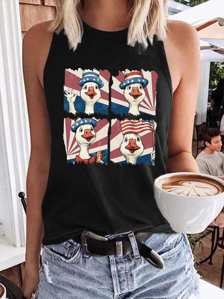 Women'S Independence Day, Big White Goose National Flag, Round-Necked Sleeveless Vest
